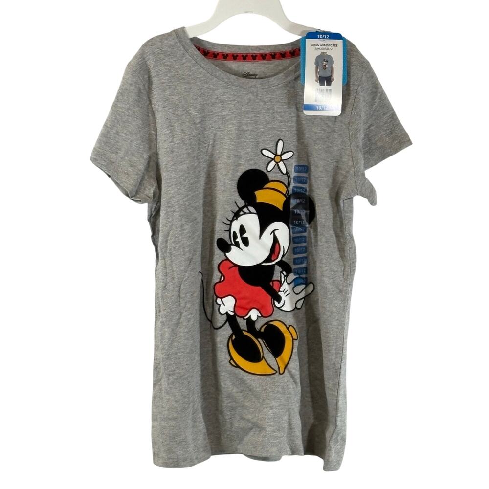 Disney Girls Crew Neck Short Sleeve Tee, Minnie Mouse, Gray, Sz 10/12, NWT